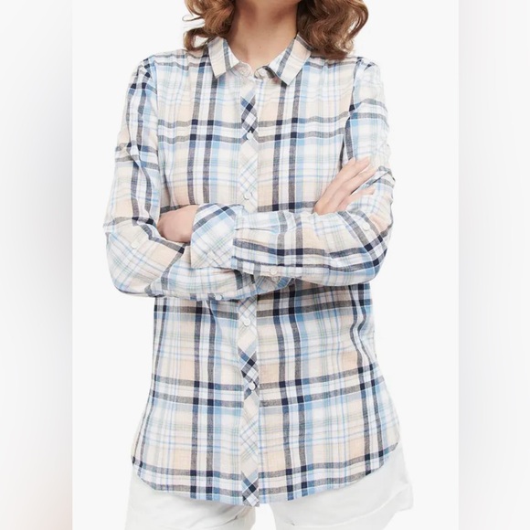 NWT - Barbour Women’s Linen Blended Seaglow Plaid Shirt - US 10/L - Picture 2 of 12